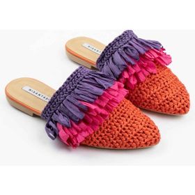 Nişantaşı Shoes Viana Turuncu Örgü Mor Fuşya Püskül Detaylı Kadın Terlik