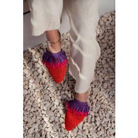 Nişantaşı Shoes Viana Turuncu Örgü Mor Fuşya Püskül Detaylı Kadın Terlik