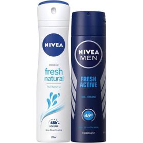Nivea 150 ml Fresh Natural Kadın Sprey Deodorant + 150 ml Fresh Active Erkek Sprey Deodorant