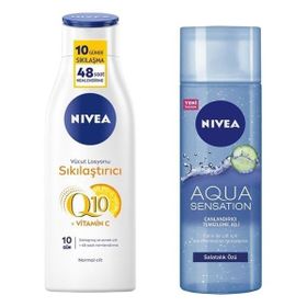 Nivea 200 ml Aqua Sensation Canlandırıcı Yüz Temizleme Jeli + Q10 250 ml Sıkılaştırıcı Vücut Losyonu