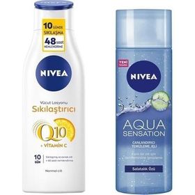 Nivea 200 ml Aqua Sensation Canlandırıcı Yüz Temizleme Jeli + Q10 250 ml Sıkılaştırıcı Vücut Losyonu