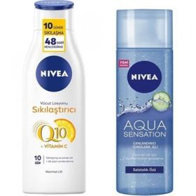 Nivea 200 ml Aqua Sensation Canlandırıcı Yüz Temizleme Jeli + Q10 250 ml Sıkılaştırıcı Vücut Losyonu