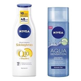 Nivea 200 ml Aqua Sensation Canlandırıcı Yüz Temizleme Jeli + Q10 250 ml Sıkılaştırıcı Vücut Losyonu