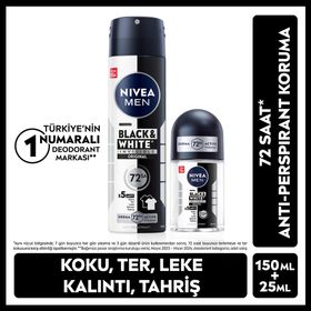 Nivea 4005900800268 150 ml Men Black&White Invisible Erkek Sprey Deodorant+25 ml Fresh Active Erkek Mini Roll On