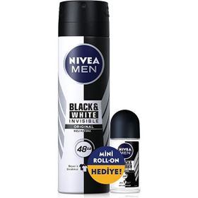 Nivea 4005900800268 150 ml Men Black&White Invisible Erkek Sprey Deodorant+25 ml Fresh Active Erkek Mini Roll On