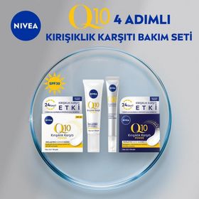 Nivea 50 ml Q10 4 Adımlı Kırışıklık Karşıtı Bakım Seti Gündüz Kremi Göz Kremi Cilt Serumu ve Gece Kremi