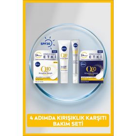 Nivea 50 ml Q10 4 Adımlı Kırışıklık Karşıtı Bakım Seti Gündüz Kremi Göz Kremi Cilt Serumu ve Gece Kremi
