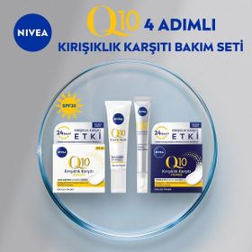 Nivea 50 ml Q10 4 Adımlı Kırışıklık Karşıtı Bakım Seti Gündüz Kremi Göz Kremi Cilt Serumu ve Gece Kremi
