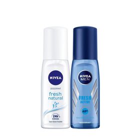Nivea 75 ml Fresh Natural Kadın Sprey Deodorant + 75 ml Fresh Active Erkek Sprey Deodorant