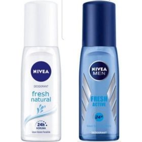 Nivea 75 ml Fresh Natural Kadın Sprey Deodorant + 75 ml Fresh Active Erkek Sprey Deodorant
