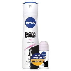 Nivea Black and White Clear 150 ml Kadın Sprey Deodorant + Black 25 ml Roll-On