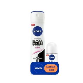 Nivea Black and White Clear 150 ml Kadın Sprey Deodorant + Black 25 ml Roll-On