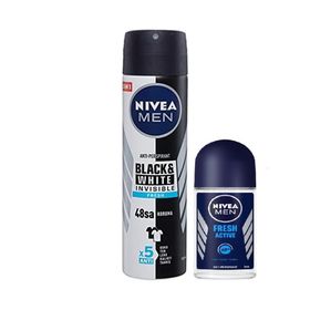 Nivea Black and White Invisible Fresh 150 ml Deodorant ve Fresh Active Mini 25 ml Roll-on