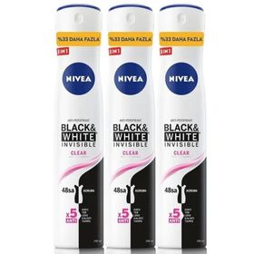 Nivea Black & White Invisible Clear 48 Saat Anti-Perspirant Koruma 3x200 ml Kadın Sprey Deodorant