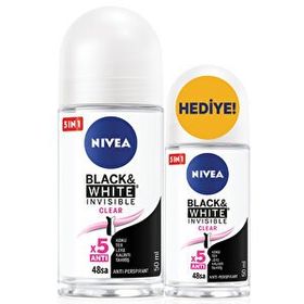 Nivea Black & White Invisible Clear 50 ml Kadın Deodorant Roll-On + 25 ml Mini Deodorant Roll-On