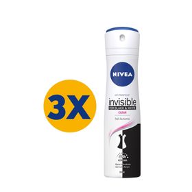 Nivea Black & White Invisible Clear Antiperspirant Leke Yapmayan Kadın Sprey Deodorant 150 ml x 3