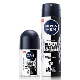 Nivea Black White Invisible Original 150 ml Men Erkek Sprey Deodorant ve 25 ml Mini Roll-On