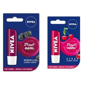 Nivea Böğürtlen 3x4.8 gr Dudak Bakım Kremi ve Kiraz 4.8 gr Dudak Bakım Kremi