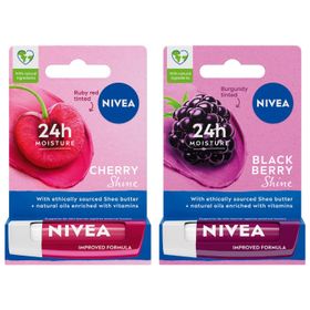 Nivea Böğürtlen 3x4.8 gr Dudak Bakım Kremi ve Kiraz 4.8 gr Dudak Bakım Kremi