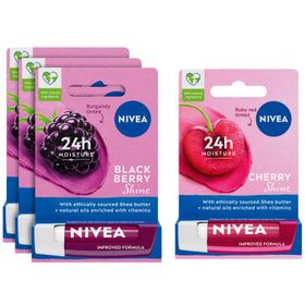 Nivea Böğürtlen 3x4.8 gr Dudak Bakım Kremi ve Kiraz 4.8 gr Dudak Bakım Kremi