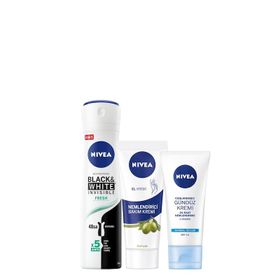 Nivea B&W 150 ml Clear Kadın Sprey Deodorant+Nivea 75 ml Nemlendirici El Bakım Kremi