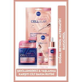 Nivea Cellular Doğal Retinol Alternatifi Bakuchiol Serum 30 ml Gece Bakım Kremi 50 ml ve Kağıt Yüz Maskesi