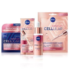Nivea Cellular Doğal Retinol Alternatifi Bakuchiol Serum 30 ml Gece Bakım Kremi 50 ml ve Kağıt Yüz Maskesi