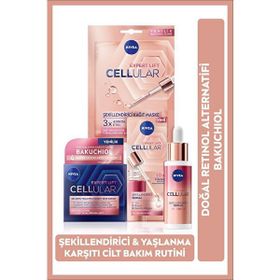 Nivea Cellular Doğal Retinol Alternatifi Bakuchiol Serum 30 ml Gece Bakım Kremi 50 ml ve Kağıt Yüz Maskesi
