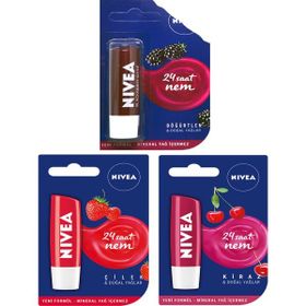 Nivea Çilek 4,8 g Dudak Bakım Kremi + Nivea Böğürtlen 4,8 g Dudak Bakım Kremi + Nivea Kiraz 4,8 g Dudak Bakım Kremi Set