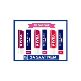 Nivea Çilek 4,8 g Dudak Bakım Kremi + Nivea Böğürtlen 4,8 g Dudak Bakım Kremi + Nivea Kiraz 4,8 g Dudak Bakım Kremi Set