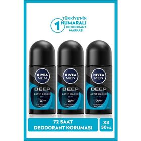 Nivea Deep Aktif Karbon Beat 72 Saat 3x50 ml Erkek Roll-On Deodorant