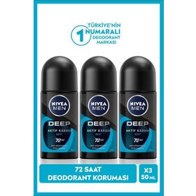 Nivea Deep Aktif Karbon Beat 72 Saat 3x50 ml Erkek Roll-On Deodorant