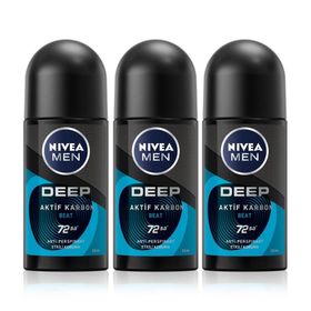 Nivea Deep Aktif Karbon Beat 72 Saat 3x50 ml Erkek Roll-On Deodorant