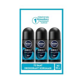 Nivea Deep Aktif Karbon Beat 72 Saat 3x50 ml Erkek Roll-On Deodorant