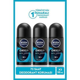Nivea Deep Aktif Karbon Beat 72 Saat 3x50 ml Erkek Roll-On Deodorant