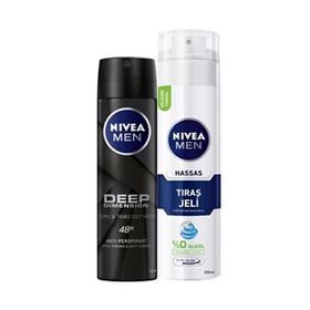 Nivea Deep Dimension 150 ml Erkek Deosprey+Hassas Ciltler İçin 200 ml Tıraş Jeli