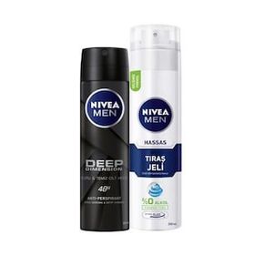 Nivea Deep Dimension 150 ml Erkek Deosprey+Hassas Ciltler İçin 200 ml Tıraş Jeli