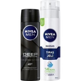Nivea Deep Dimension 150 ml Erkek Deosprey+Hassas Ciltler İçin 200 ml Tıraş Jeli