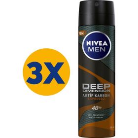 Nivea Deep Dimension Aktif Karbon Espresso 3x150 Ml Erkek Deodorant