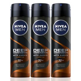 Nivea Deep Dimension Aktif Karbon Espresso 3x150 Ml Erkek Deodorant