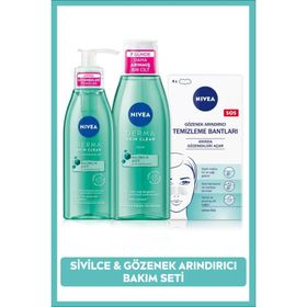 NIVEA Derma Skin Clear Sivilce Karşıtı Yüz Temizleme Jeli Tonik ve T-Bölgesi ve Siyah Nokta Temizleyici Bant
