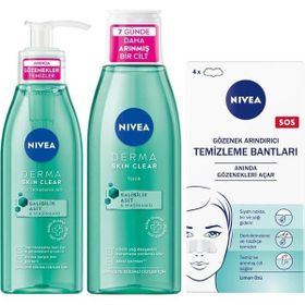 NIVEA Derma Skin Clear Sivilce Karşıtı Yüz Temizleme Jeli Tonik ve T-Bölgesi ve Siyah Nokta Temizleyici Bant
