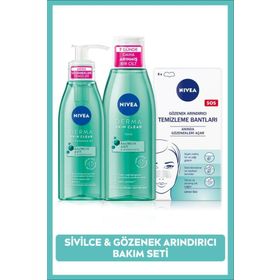 NIVEA Derma Skin Clear Sivilce Karşıtı Yüz Temizleme Jeli Tonik ve T-Bölgesi ve Siyah Nokta Temizleyici Bant
