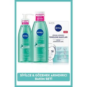 NIVEA Derma Skin Clear Sivilce Karşıtı Yüz Temizleme Jeli Tonik ve T-Bölgesi ve Siyah Nokta Temizleyici Bant