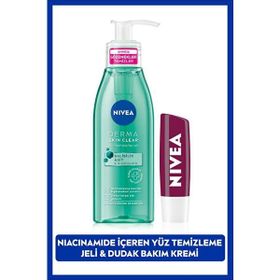 Nivea Derma Skin Sivilce Karşıtı Yüz Temizleme Jeli 150 ml ve 4.8 gr Nemlendirici Böğürtlen Dudak Bakım Kremi