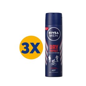 Nivea Dry İmpact Sprey 3x150 ml Erkek Deodorant