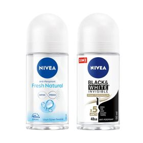 Nivea Fresh Natural 50 ml ve Black White Invisible İpeksi Pürüzsüzlük 50 ml Kadın Roll On Deodorant