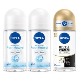 Nivea Fresh Natural 50 ml ve Black White Invisible İpeksi Pürüzsüzlük 50 ml Kadın Roll On Deodorant