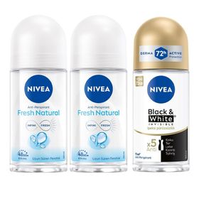 Nivea Fresh Natural 50 ml ve Black White Invisible İpeksi Pürüzsüzlük 50 ml Kadın Roll On Deodorant