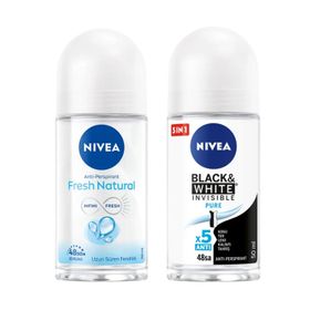 Nivea Fresh Natural 50 ml ve Black White Invisible Pure 50 ml Kadın Roll On Deodorant